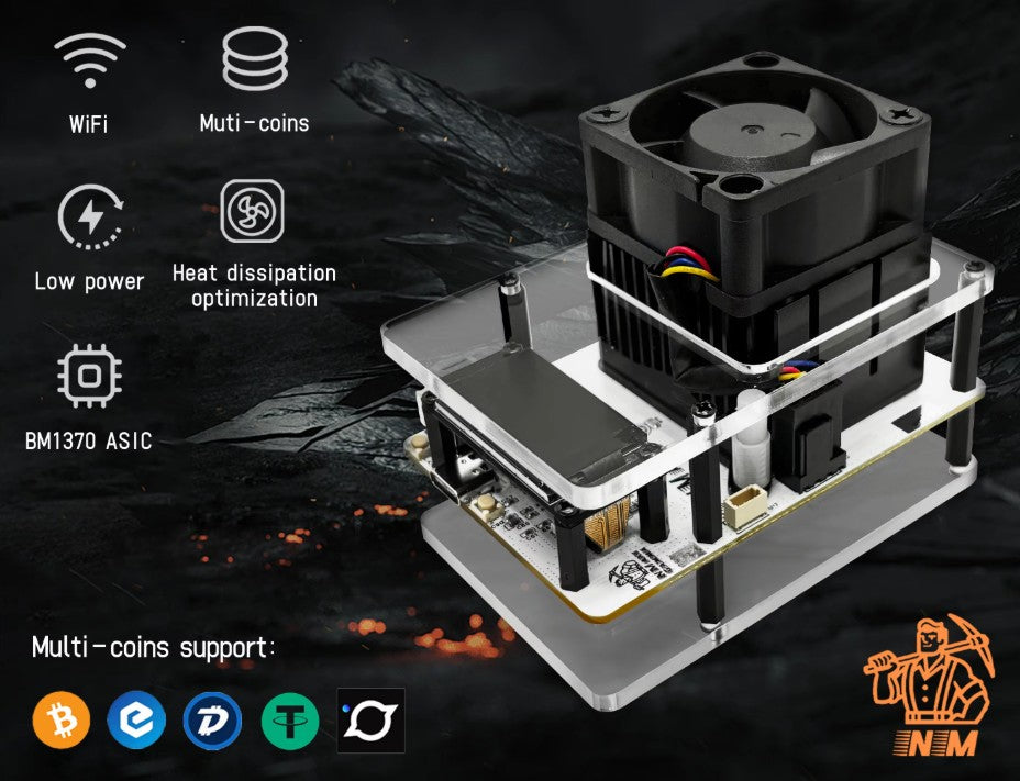 NMAxe Gamma optimized Bitaxe 601 NMMiner BM1370 ASIC 1.2TH (UK,SG Plug)